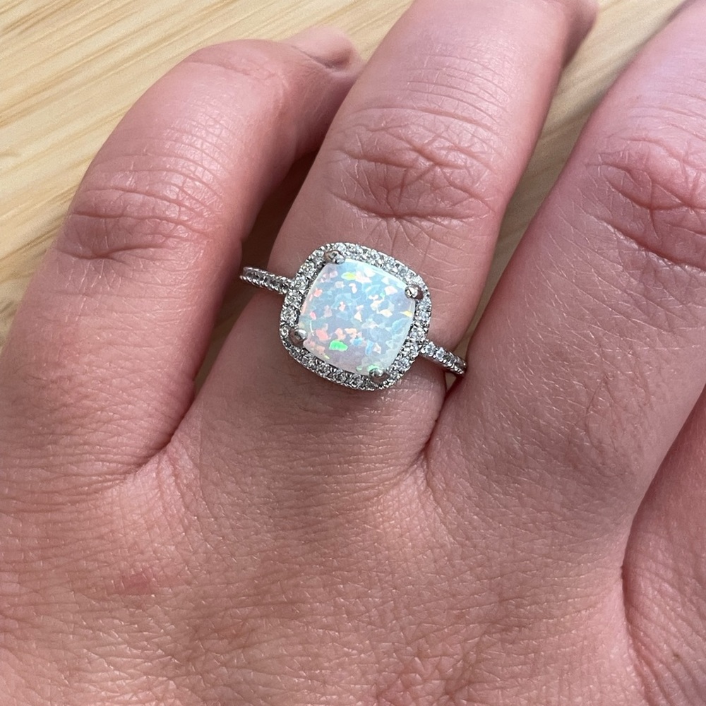 Opal Sterling Silver Ring Square Opal Ring Cz - image 7